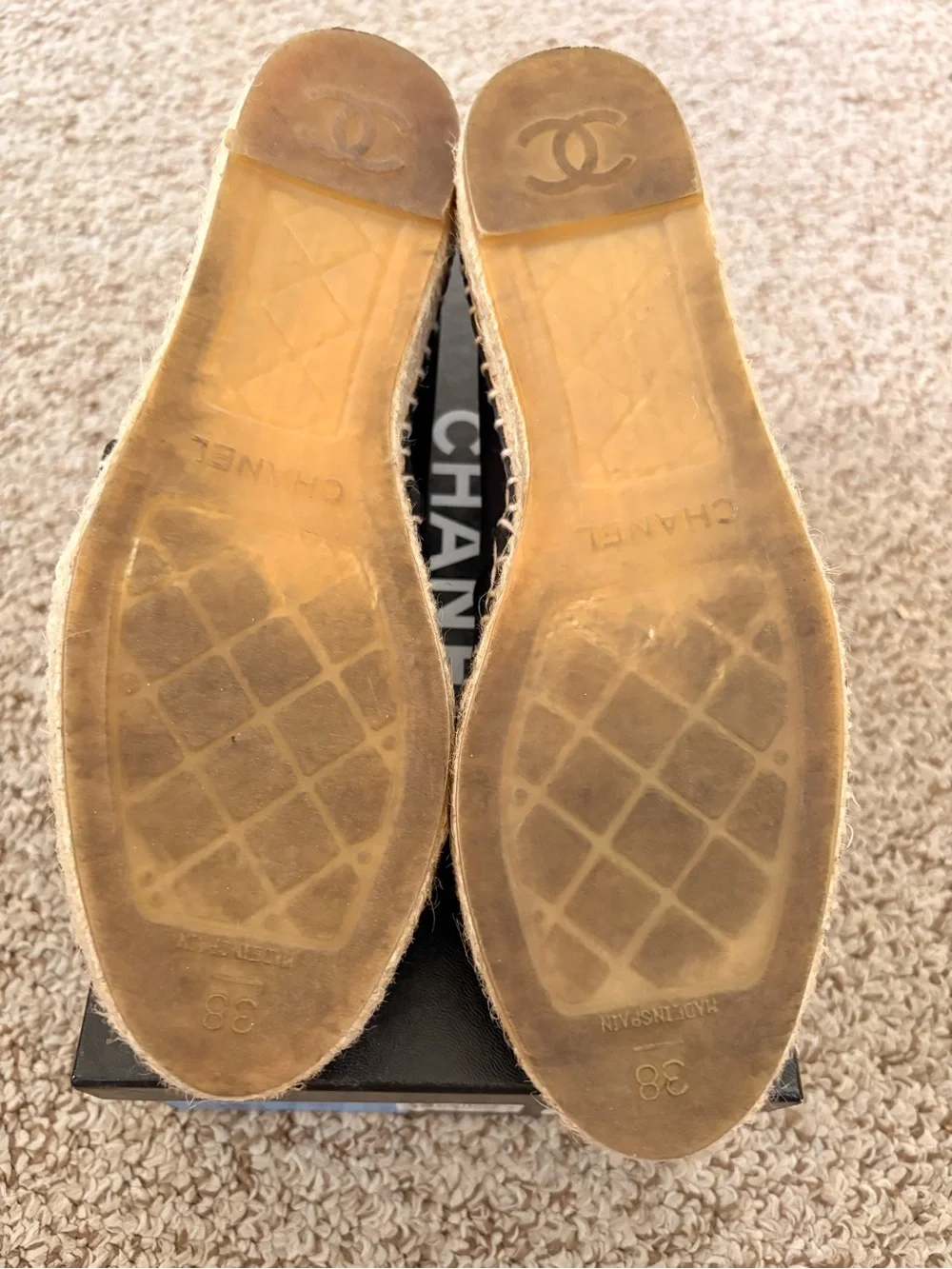CHANEL Navy and Black Canvas Espadrille Flats